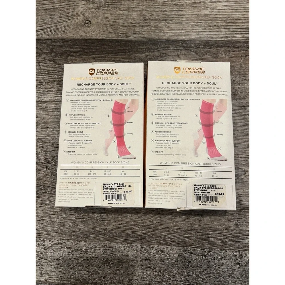 Tommie Copper Compression Socks Lot‎ of 2 Over The Calf Womens Pink M (9-12) NIB